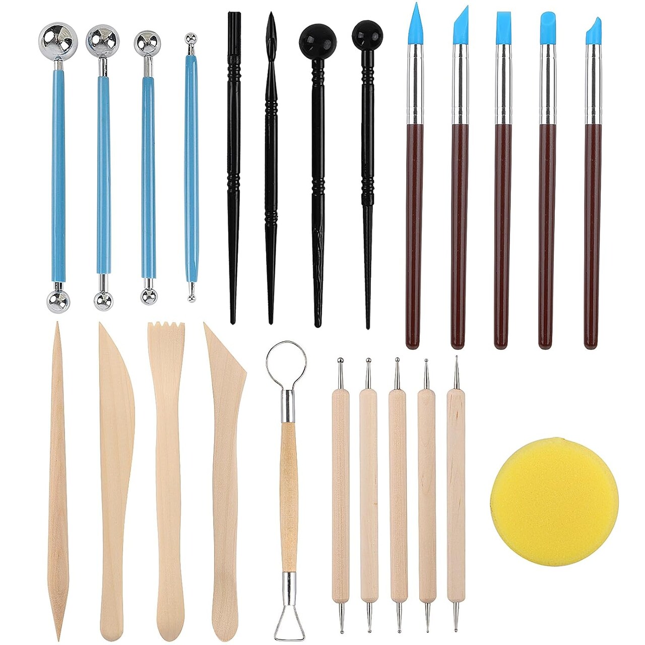 Polymer Clay Tools, Clay Tools Kit, 24pcs Clay Sculpting Tools Set with Stylus and Rock Painting Kit - Air Dry Clay Modeling Tools for Pottery and Sculpture